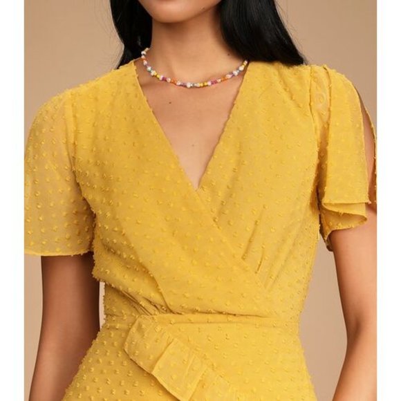 LULUS Swiss Dot Ruffled Midi Dress Mustard Yellow Color Size M $69 - Picture 4 of 5